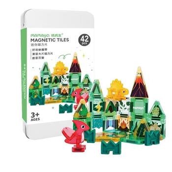【mamayo 媽媽友】迷你磁力片-森林恐龍(42pcs/附鐵盒與說明書/開放式/旅行外出/隨身攜帶款/教具)