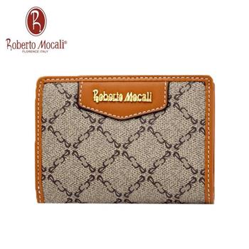 【義大利Roberto Mocali】方格單釦中翻頁15卡1鈔拉鏈零錢短夾RM－89821