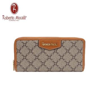 【義大利Roberto Mocali】方格21卡2鈔雙拉鍊長夾RM－89827