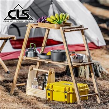 【韓國CLS】實木雙層置物架 贈收納袋/掛架/曬物/露營/野炊/登山（兩色任選）