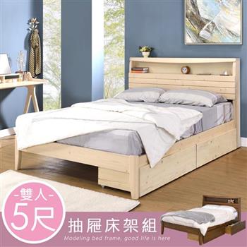 喜家居附插座抽屜床架組-雙人5尺(2色)