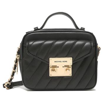 MICHAEL KORS 皮革格紋斜背包－黑