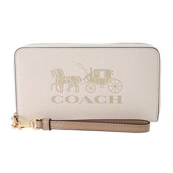 COACH 馬車LOGO荔枝紋皮革長夾－白色