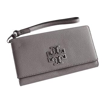 TORY BURCH 素面皮革手拿包－灰