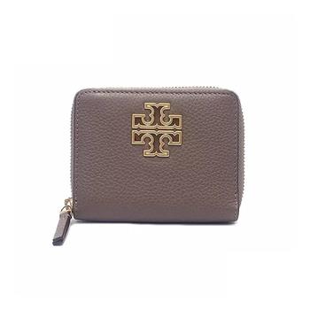 TORY BURCH 素面皮革零錢短夾－灰