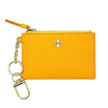 TORY BURCH 素面皮革零錢包－黃