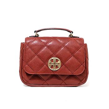 TORY BURCH 菱格紋皮革斜背包－紅