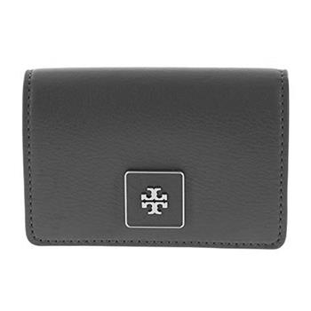 TORY BURCH 素面皮革卡片零錢包－黑