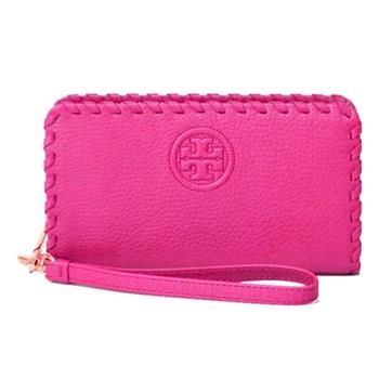 TORY BURCH 造型皮革手拿包－粉桃