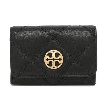 TORY BURCH 菱格紋皮革零錢包－黑色