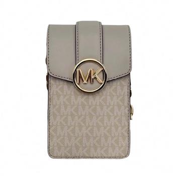 MICHAEL KORS 滿版LOGO皮革手機斜背包－灰色