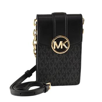 MICHAEL KORS 滿版LOGO皮革手機斜背包－黑色