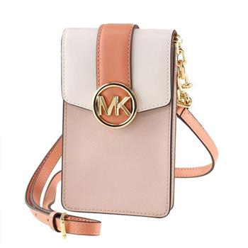 MICHAEL KORS 拼接皮革手機斜背包－粉配桔條