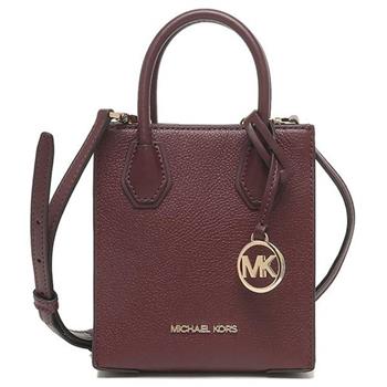 MICHAEL KORS 皮革迷你手提斜背兩用包－酒紅
