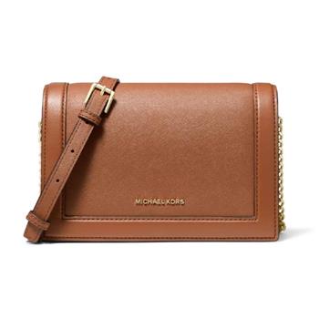 MICHAEL KORS 素面皮革翻蓋斜背包－焦糖