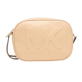 MICHAEL KORS 立體LOGO皮革斜背包－卡其