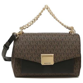 MICHAEL KORS 滿版LOGO皮革翻蓋兩用包－咖啡