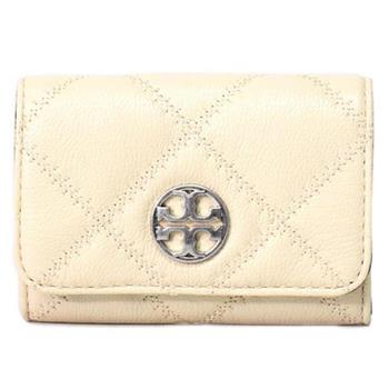 Tory Burch 菱格紋皮革卡片零錢包－米白