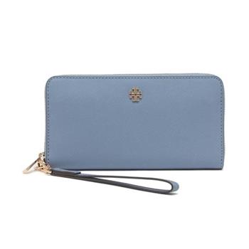 Tory Burch 雙T－LOGO素面皮革長夾－水藍