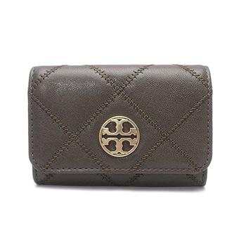 TORY BURCH 菱格紋皮革零錢包－岩灰