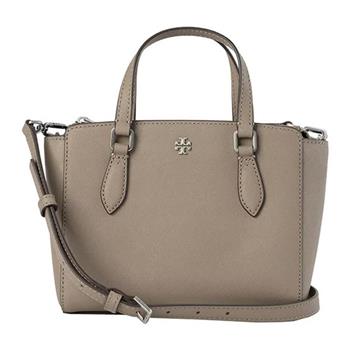 TORY BURCH 雙T－LOGO防刮皮革托特包－灰