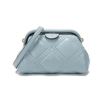 TORY BURCH 素面羊皮縫線斜背包－淺藍色