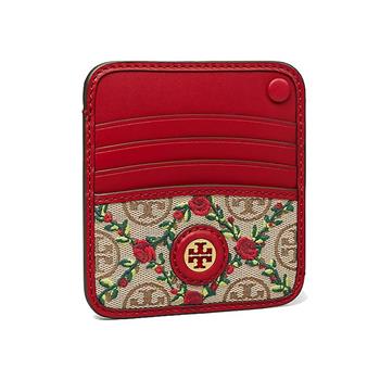 Tory burch 刺繡卡片零錢包－紅玫瑰