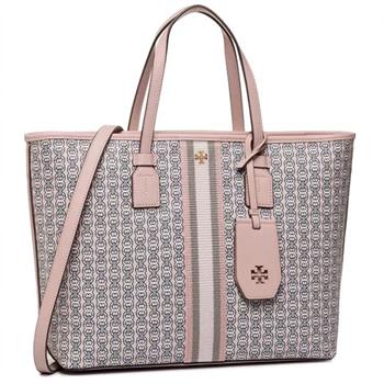 TORY BURCH 雙T－LOGO拼接皮革托特包－粉紅