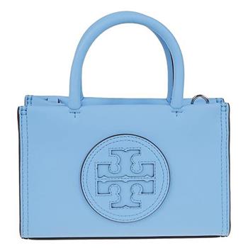 TORY BURCH 圓形LOGO皮革小托特包－藍色