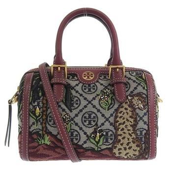 TORY BURCH 緹花拼接皮革小波士頓包－老虎