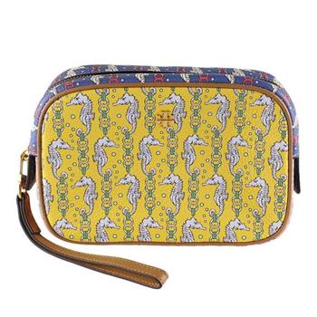 TORY BURCH 海馬印花皮革化妝包－黃