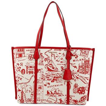 TORY BURCH 地圖印花帆布托特包－紅白