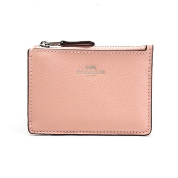 COACH 滿版LOGO拉鍊鑰匙零錢包－淺粉