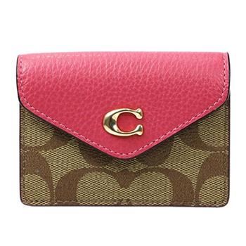 COACH 滿版LOGO皮革零錢包－卡桃