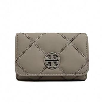 TORY BURCH 格菱紋皮革翻蓋零錢包－灰
