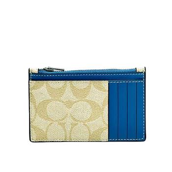 COACH 滿版LOGO拉鍊零錢包－卡藍