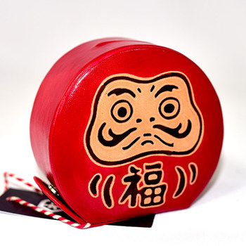 達摩 不倒翁 皮革 存錢箱 貯金箱 撲滿 日本正版 ed423