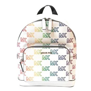 MICHAEL KORS 滿版LOGO彩字皮革後背包－白
