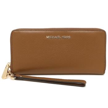 MICHAEL KORS 素面荔枝紋皮革長夾－焦糖