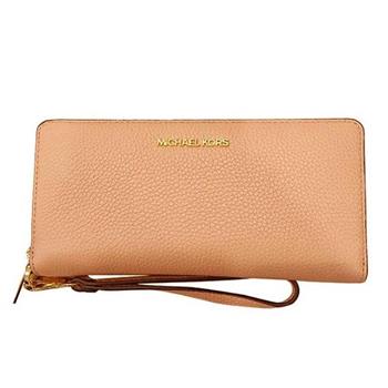 MICHAEL KORS 素面荔枝紋皮革長夾－粉桔