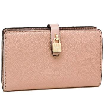 MICHAEL KORS 素面鎖頭造型皮革短夾－粉