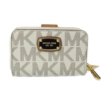 MICHAEL KORS 滿版LOGO皮革中夾－香草白
