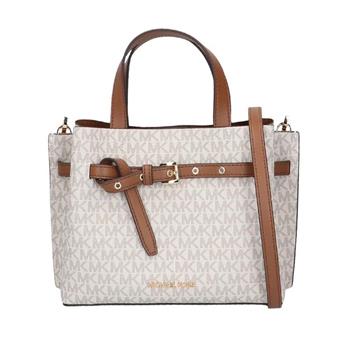 MICHAEL KORS 滿版LOGO拼接皮革兩用包－白駝