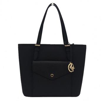 MICHAEL KORS 前口袋素面皮革肩背包－黑