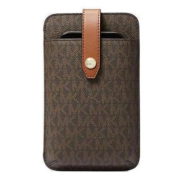 MICHAEL KORS 滿版LOGO扣式零錢手機斜背包－咖啡