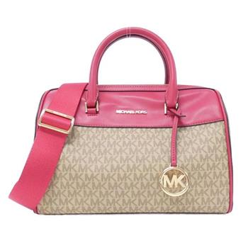 MICHAEL KORS 拼接皮革兩用波士頓包－卡其桃粉