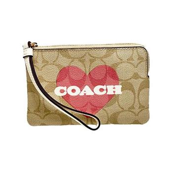 COACH 印花皮革L型拉鍊手拿包－愛心