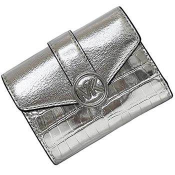 MICHAEL KORS 鱷魚紋亮面皮革對折短夾－銀