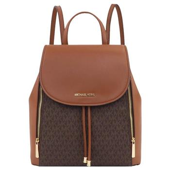 MICHAEL KORS 滿版LOGO拼接皮革後背包－咖啡