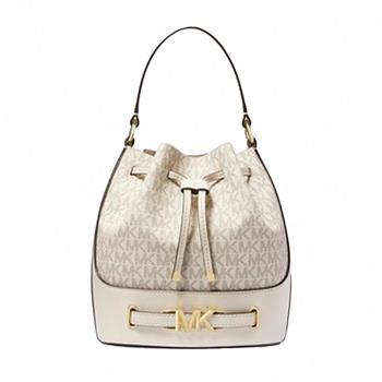 MICHAEL KORS 滿版LOGO拼接皮革兩用水桶包－香草白